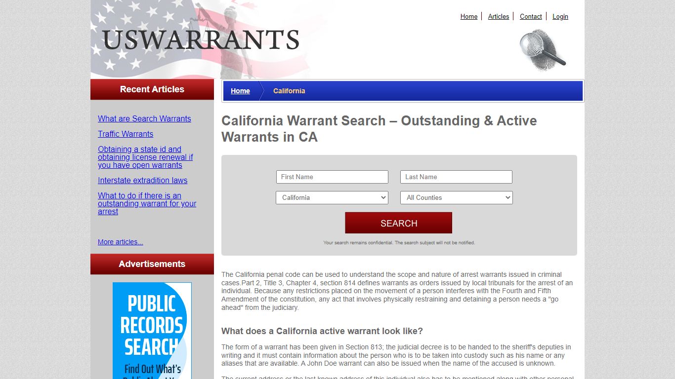 California Warrant Search – Outstanding & Active Warrants in CA