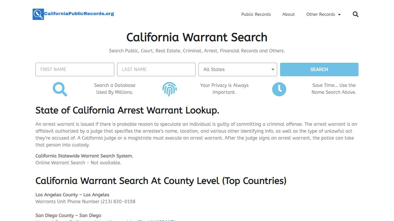 California Warrant Search: CaliforniaPublicRecords.org
